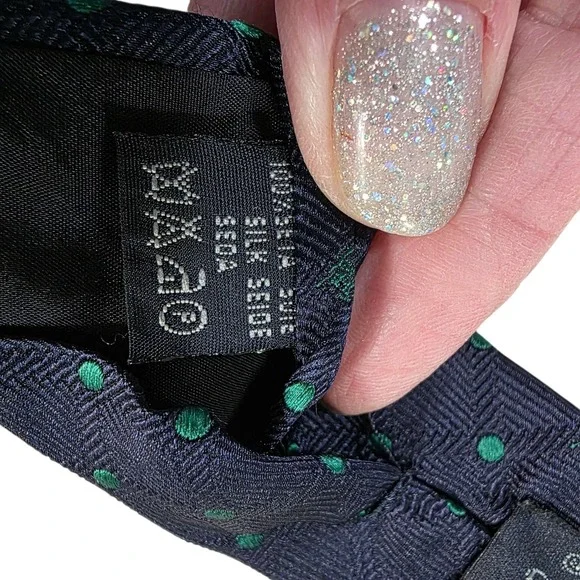 NWT Burberrys Silk Tie Navy Blue Green Dot Pattern Made in Italy Men's Power